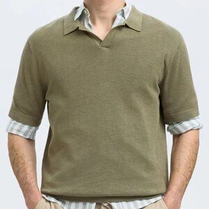 Selected Homme Olive Knitted Open V Polo